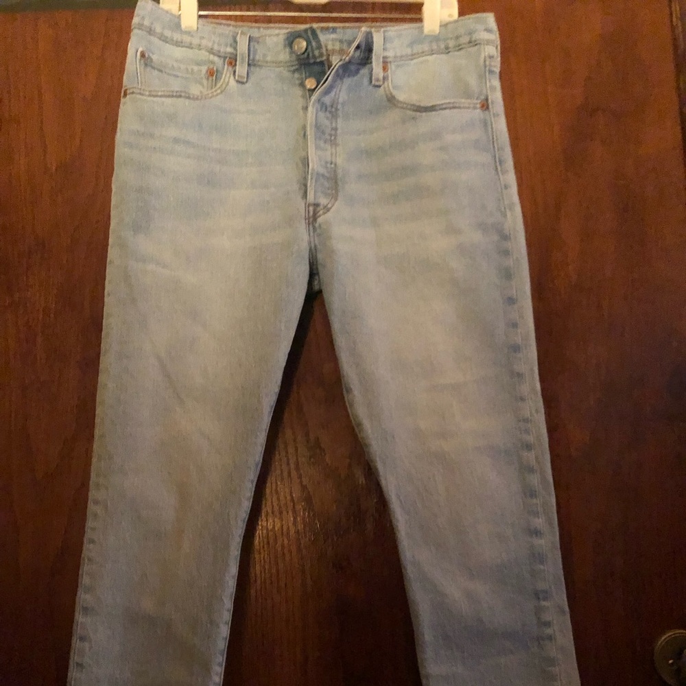 Levi 501 jeans skinny HIGH RISE button fly stretch size 32x28 litewash NICE
